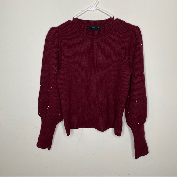 Mustard Seed burgundy long sleeve pearl sweater